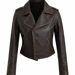 Women's Vegan Leather, Distressed Bomber Jacket